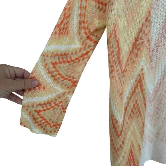 Chico's Yellow Orange Chevron Lightweight Open Front Cardigan Sz 0 (S 4) - Picture 3 of 7